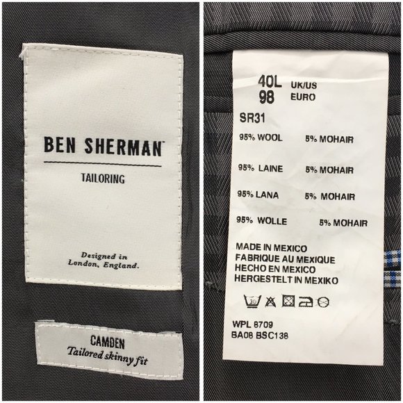 Ben Sherman Mens Blazer Sport Coat Two Button Casual Jacket Size 40L Wool Suits‎ - Picture 8 of 13